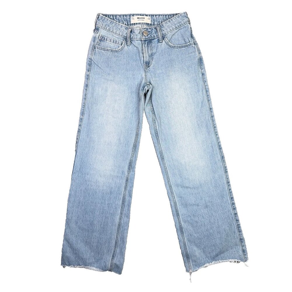 Hollister Low Rise Baggy Jeans Womens 00R W24 Wide Leg Light Blue Y2K Denim